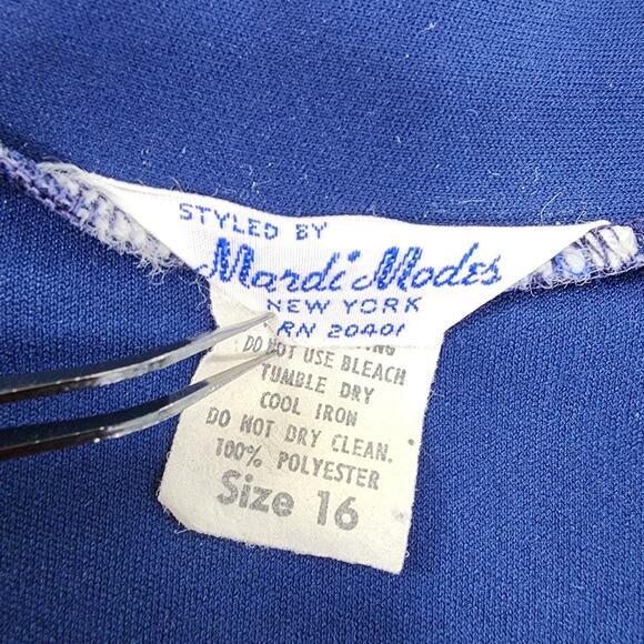 Vintage Mardi Modes Cap Sleeve Collar Polo Shirt Size 16 Blue Stretch Pleated - Picture 3 of 7